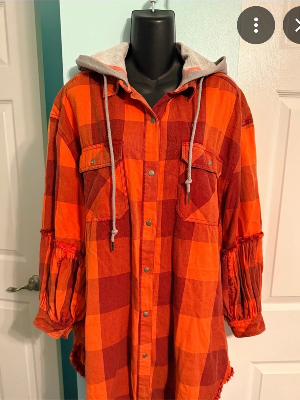 RARE We The Free orange and gray hooded plaid shacket XS